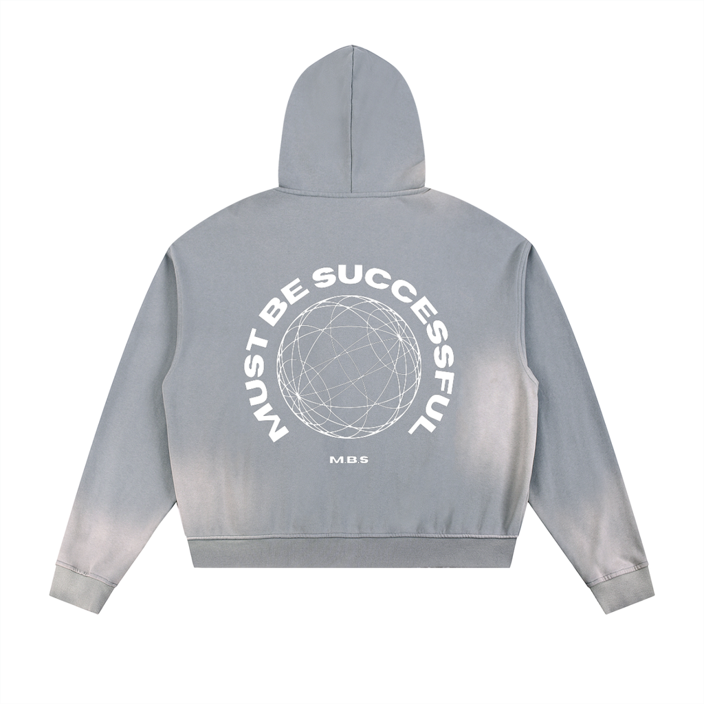 Sun Fade Frayed Raw Edge Fleece Zip Hoodie