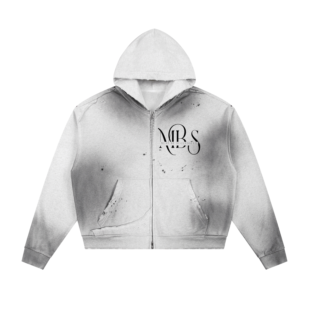 Sun Fade Frayed Raw Edge Fleece Zip Hoodie